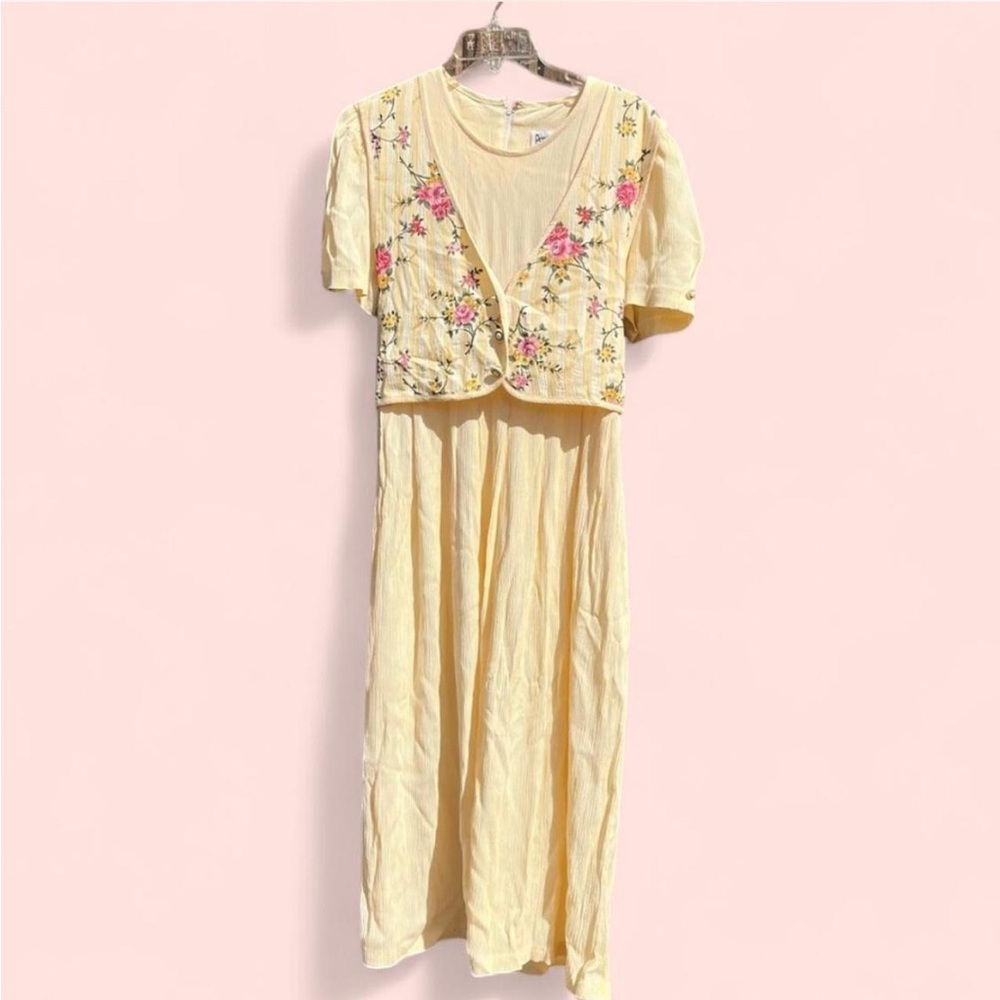 Vintage Floral Pinstripe Dress with Vest Size 12